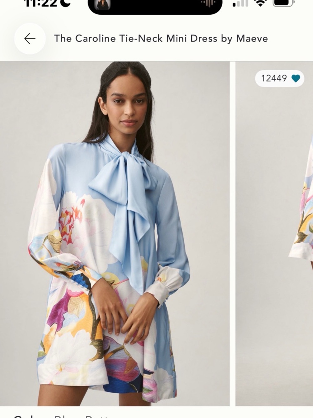 Maeve Sky Blue Floral Tie-Neck Mini Dress